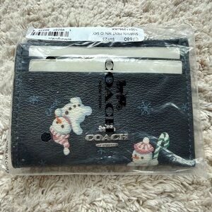 Coach Midnight Navy Card Holder with Snowman Accent